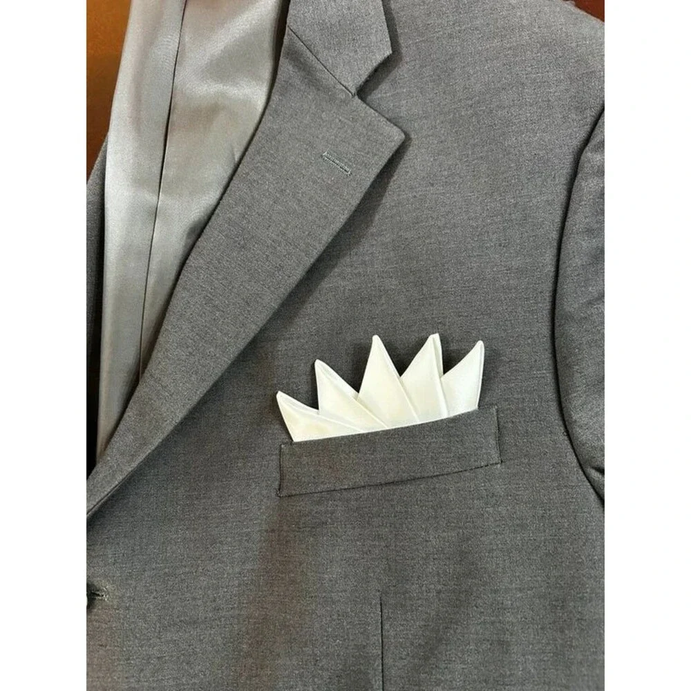 Mossanni Collezioni Gray Solid Suit Jacket 42L 3-Button Notch Lapel Double Vent